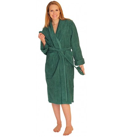 Robes Women's Chenille Robe Mid Calf Length 100% Cotton Shawl Collar - Teal - CJ11HCH1GTP $37.84