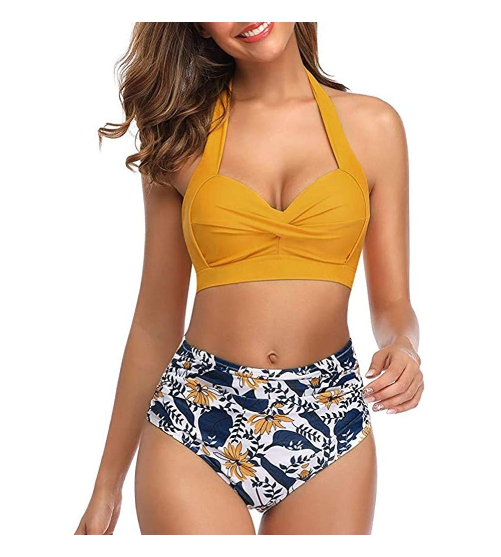 Thermal Underwear Women High Waist Bikini Push Up Bikinis Print Swimsuit Female Beachwear Swimwear - A2-yellow - CO1962GO4IQ ...