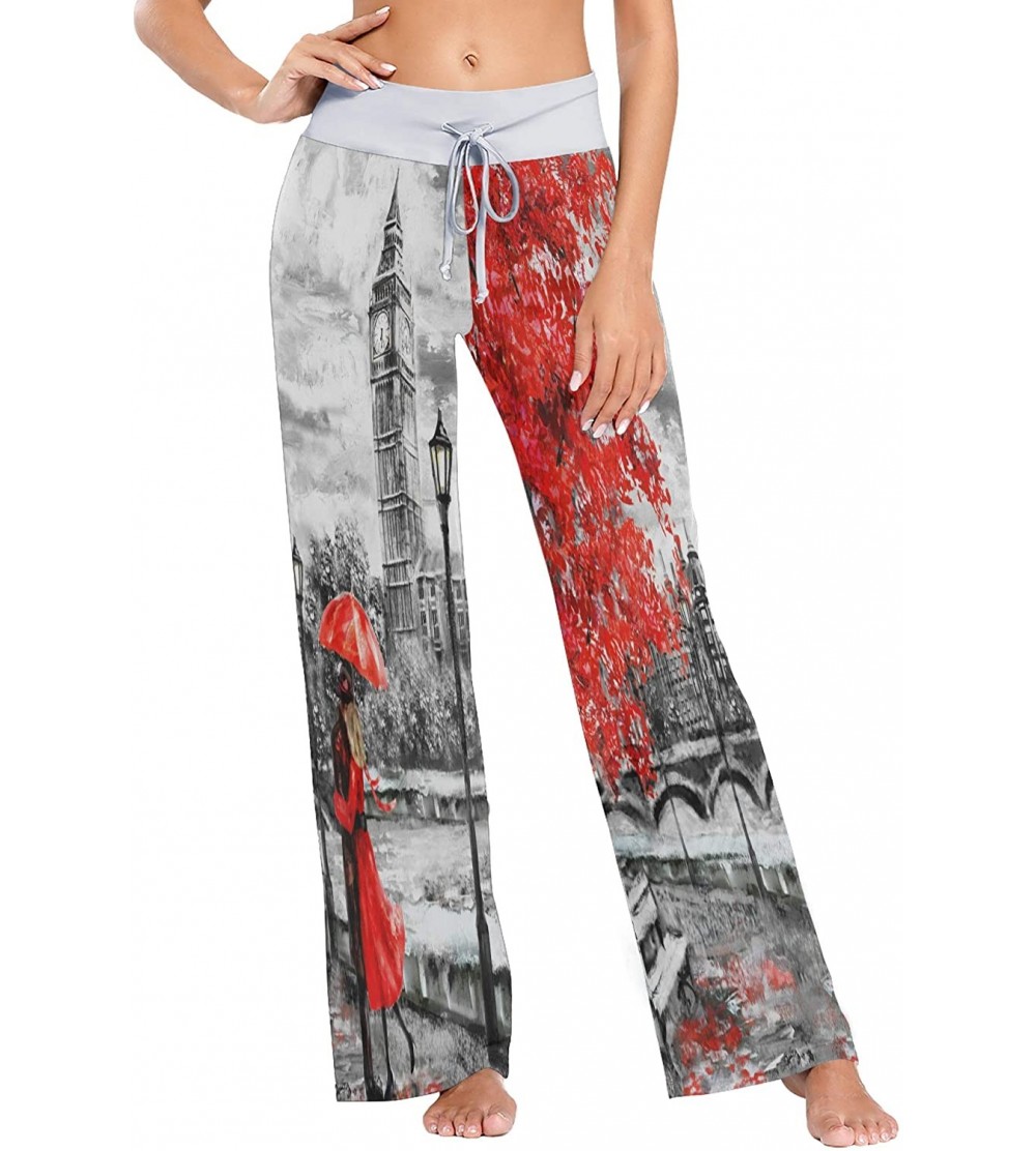 Bottoms London Big Ben Tree Bridge Women's Pajama Lounge Pants Casual Stretch Pants Wide Leg - C619CZI09G5 $25.75