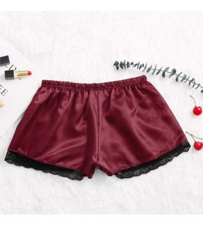 Robes Satin Pants Sexy lace Pajama Underwear Women Shorts S-XXXL - Wine a - CV198N0WDYE $11.87