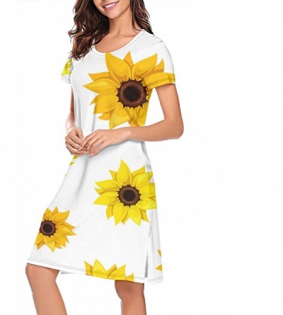 Tops Sleepwear Womens Nightgown Bees Leaves and Sunflowers Print Scoopneck Nightwear - White-188 - C0197CNZD65 $29.40