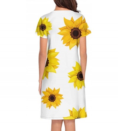 Tops Sleepwear Womens Nightgown Bees Leaves and Sunflowers Print Scoopneck Nightwear - White-188 - C0197CNZD65 $29.40