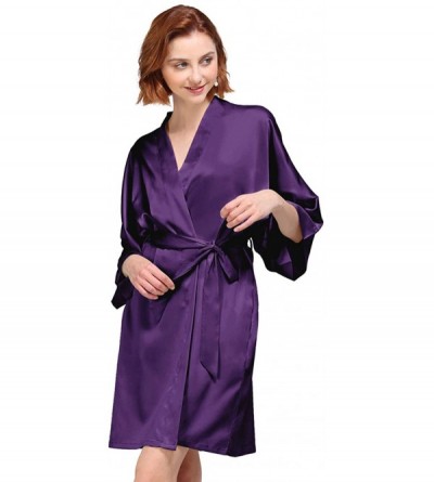 Robes Bridesmaid Robes Women's Silk Satin Short Kimono Bathrobes Wedding Bridal Party Shower Gifts Sleepwear - Dark Purple(mo...