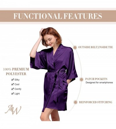 Robes Bridesmaid Robes Women's Silk Satin Short Kimono Bathrobes Wedding Bridal Party Shower Gifts Sleepwear - Dark Purple(mo...