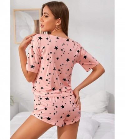 Sets Women's Star Print Top and Shorts Pajama Set - Dusty Pink - C9190R2ZGZZ $16.62