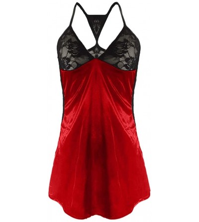 Nightgowns & Sleepshirts 2020 Women Lingerie Lace Babydoll Strap Chemise Halter Teddy V Neck Sleepwear - Red - CA195SCE954 $1...