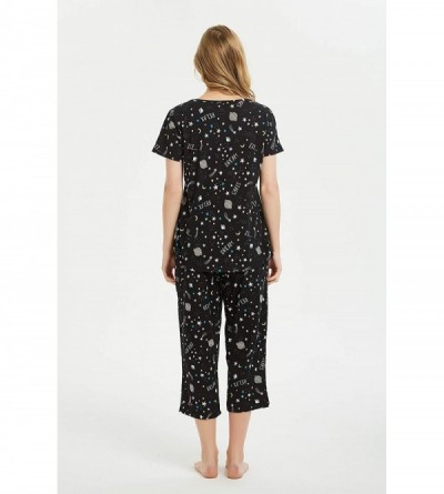 Sets Women's Pajama Set - Sleepwear Tops with Capri Pants Casual and Fun Prints Pajama Sets - Black Star - CN192458K59 $26.43