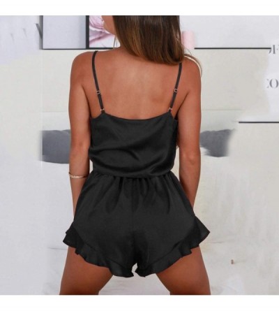 Tops Women Sexy Lingeries Loose Sleepwear Satin Silk Babydoll Lace Up Nightwear Loose Pajamas Set - Black - CP18S6ZWC7O $9.80