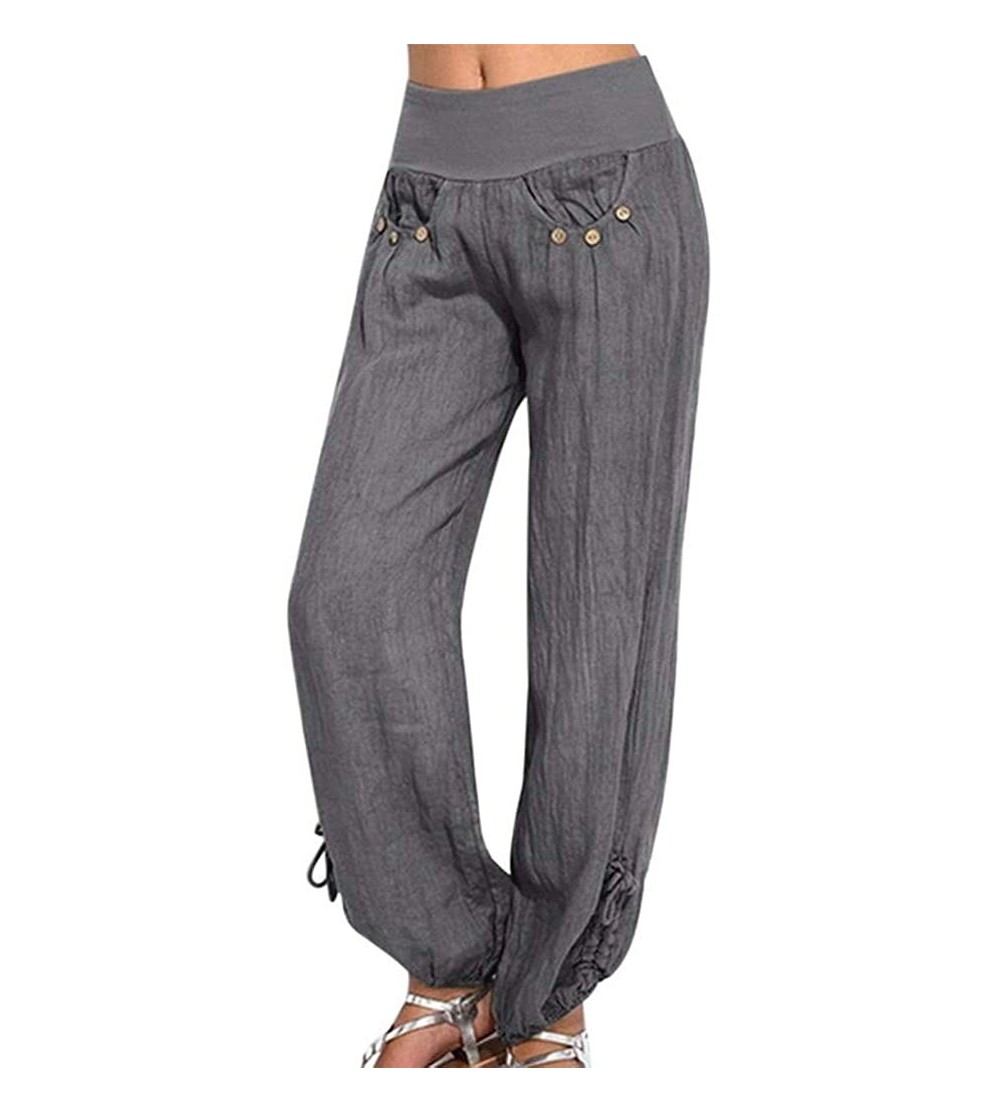 Bottoms Women's High Waist Harem Hippie Wide Leg Yoga Pants Casual Linen Palazzo Pants - Gray - CC18WOSWGL5 $18.37