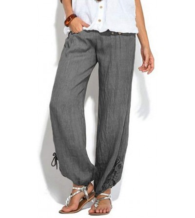 Bottoms Women's High Waist Harem Hippie Wide Leg Yoga Pants Casual Linen Palazzo Pants - Gray - CC18WOSWGL5 $18.37