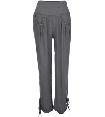 Bottoms Women's High Waist Harem Hippie Wide Leg Yoga Pants Casual Linen Palazzo Pants - Gray - CC18WOSWGL5 $18.37