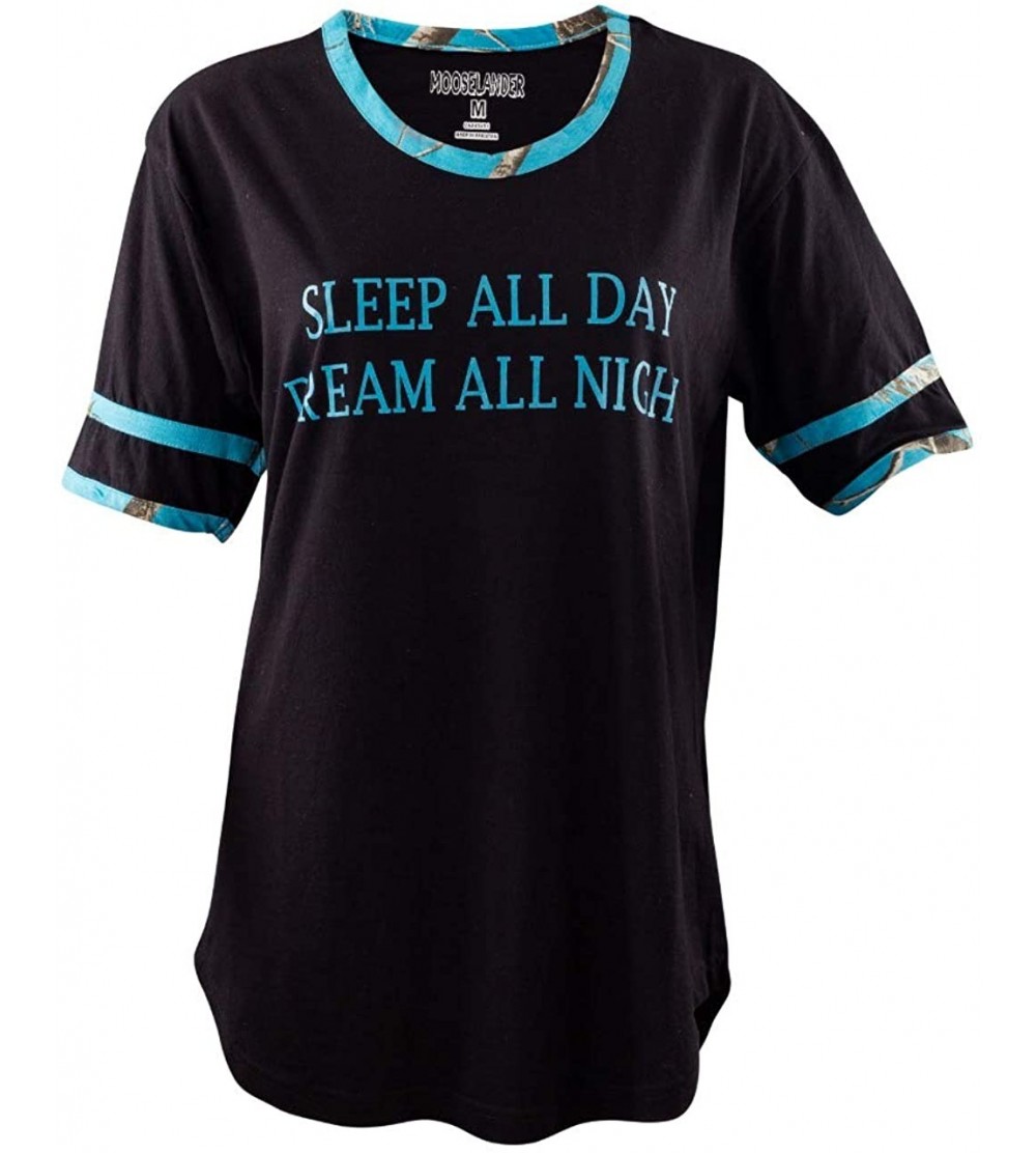 Tops Ladies Sleep Shirts - Black/Ap Blue Fish - CV18WRCZTC6 $14.73