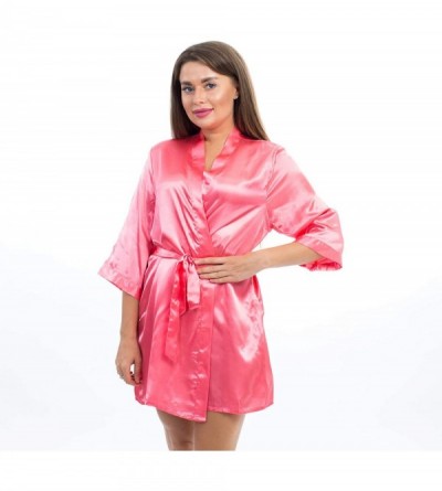 Robes Satin Robe for Bridesmaid Party with White Foil - Coral-matron_of_honor - CZ190OX5U3N $19.20