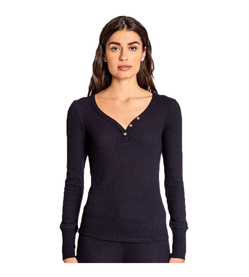 Tops Women's Loungewear Textured Basic Long Sleeve Pajama Top - Black - C2193KAUZEC $50.40