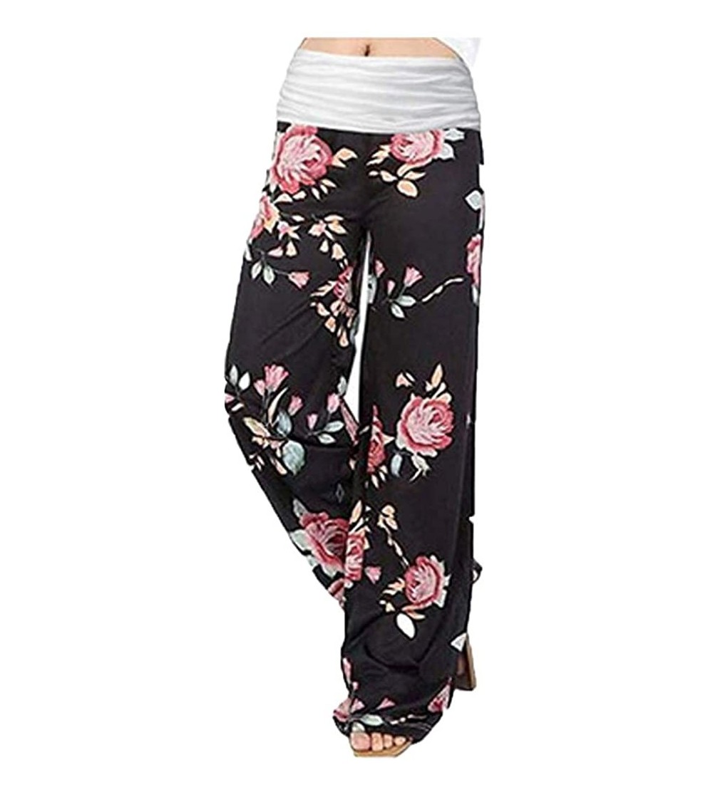 Bottoms Wide Leg Lounge Pants Women High Waisted Comfy Stretch Pants Trousers Elastic Waist Yoga Sports Pants Pajama Pants - ...