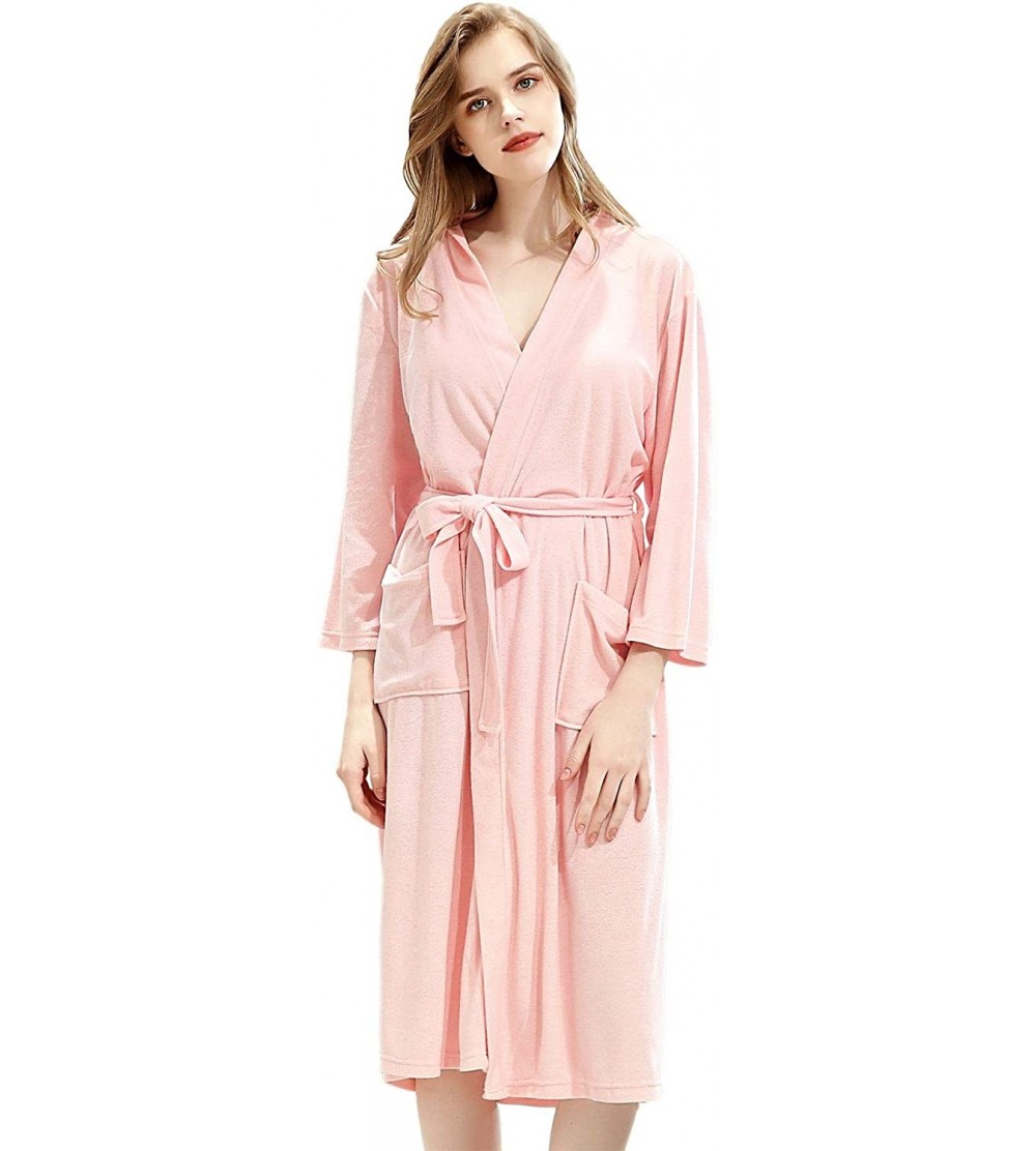 Robes Mens Robe Lightweight Knit Bathrobe Kimono Spa Robes - Pink-1 - CB19837SOQI $15.12