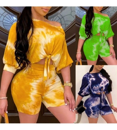 Sets Women Two Piece Outfits Sets Womens Tie Dye Set Summer Casual Short Set Short Sleeve T Shirts Sportwear Loungewear Blue ...