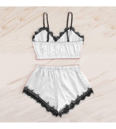 Sets Sexy Sleepwear Set for Women 2PC Lingerie Lace Trim Satin Cami Top Pajama Sets - White - CS18Z84A96R $11.79