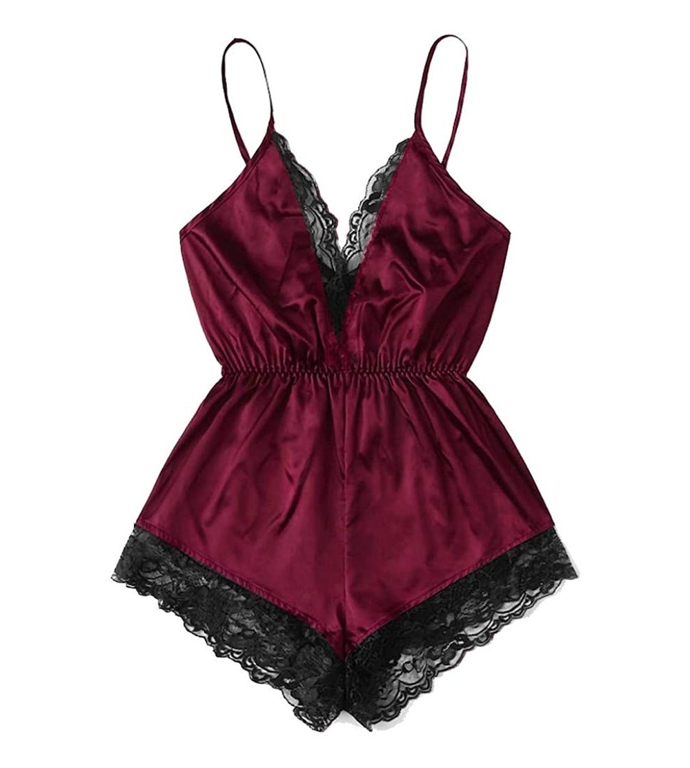 Bottoms 2019 Sexy Lingerie for Women for Sex Women's Lace Chemise Nighty Babydoll Plus Size Sleepwear Dress - 3-wine Red - CF...