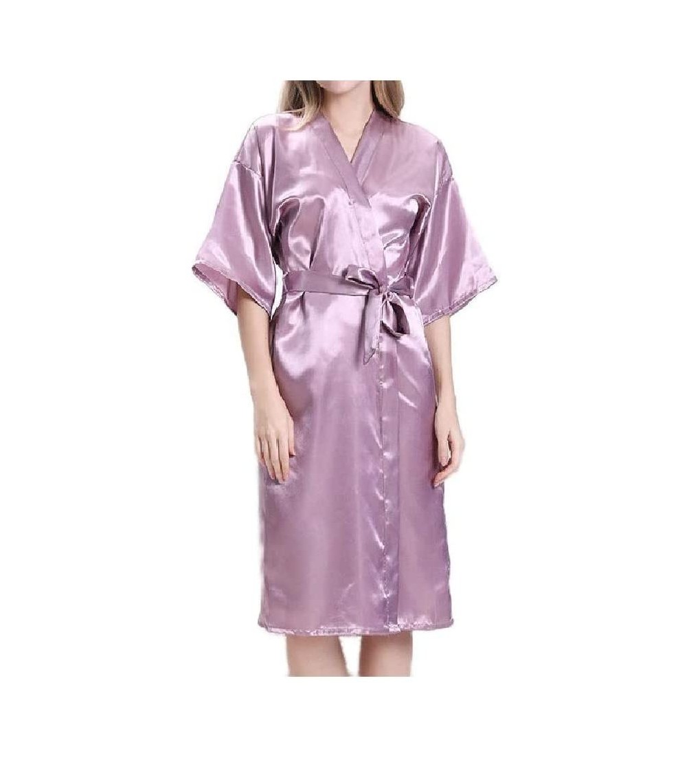 Robes Women Sleep Robe Lounger Bridesmaid Sleepwear Charmeuse Kimono Purple S - Purple - CI19DCX5XO3 $18.50