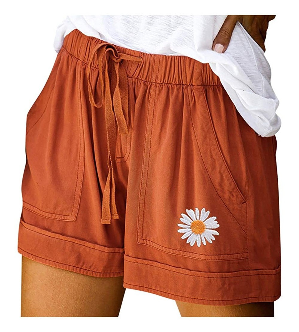 Sets Comfy Drawstring Women Plus Shorts Elastic Waist - C Orange - C6190WRLCQK $12.69