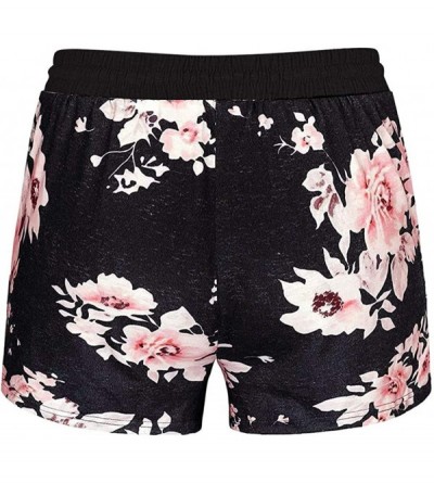 Bottoms Ladies Summer Flower-Print/Solid Color Pocket Casual Wide-Leg Pants Shorts Pajama Shorts - Pink - CJ19C2906GX $22.28