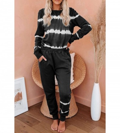 Nightgowns & Sleepshirts Women 2 Piece Tie Dye Sweatsuit Set Long Sleeve Pullover and Drawstring Sweatpants Sets - Z-black - ...