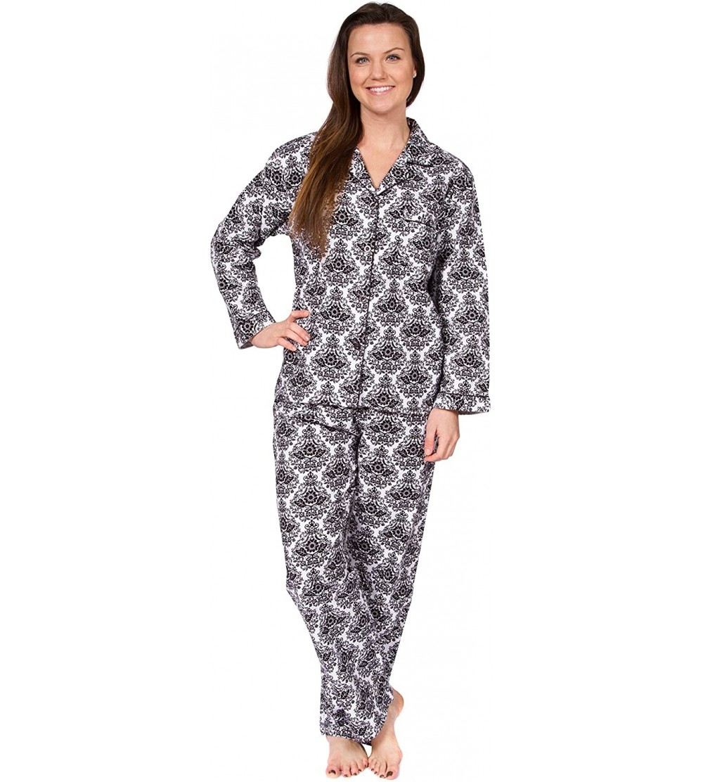 Sets Women's Cotton Flannel Long Sleeve Pajama Set- PJs Sleepwear - Damask White - C6110G2C0TX $30.61