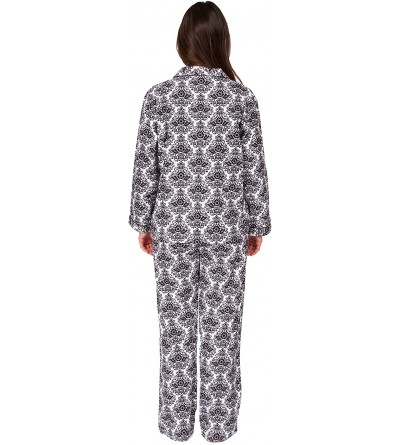 Sets Women's Cotton Flannel Long Sleeve Pajama Set- PJs Sleepwear - Damask White - C6110G2C0TX $30.61