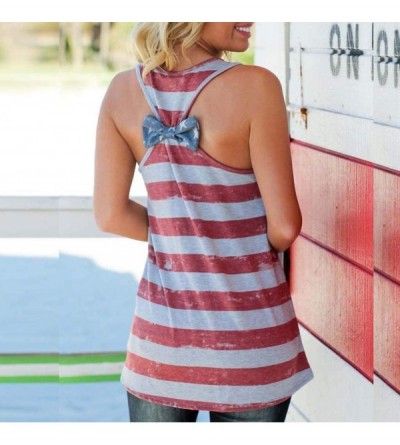 Thermal Underwear Fashion Women Tank American Flag Print Lace Tops Insert V-Neck Shirt Blouse - E-red - CS190GUDWKC $10.47