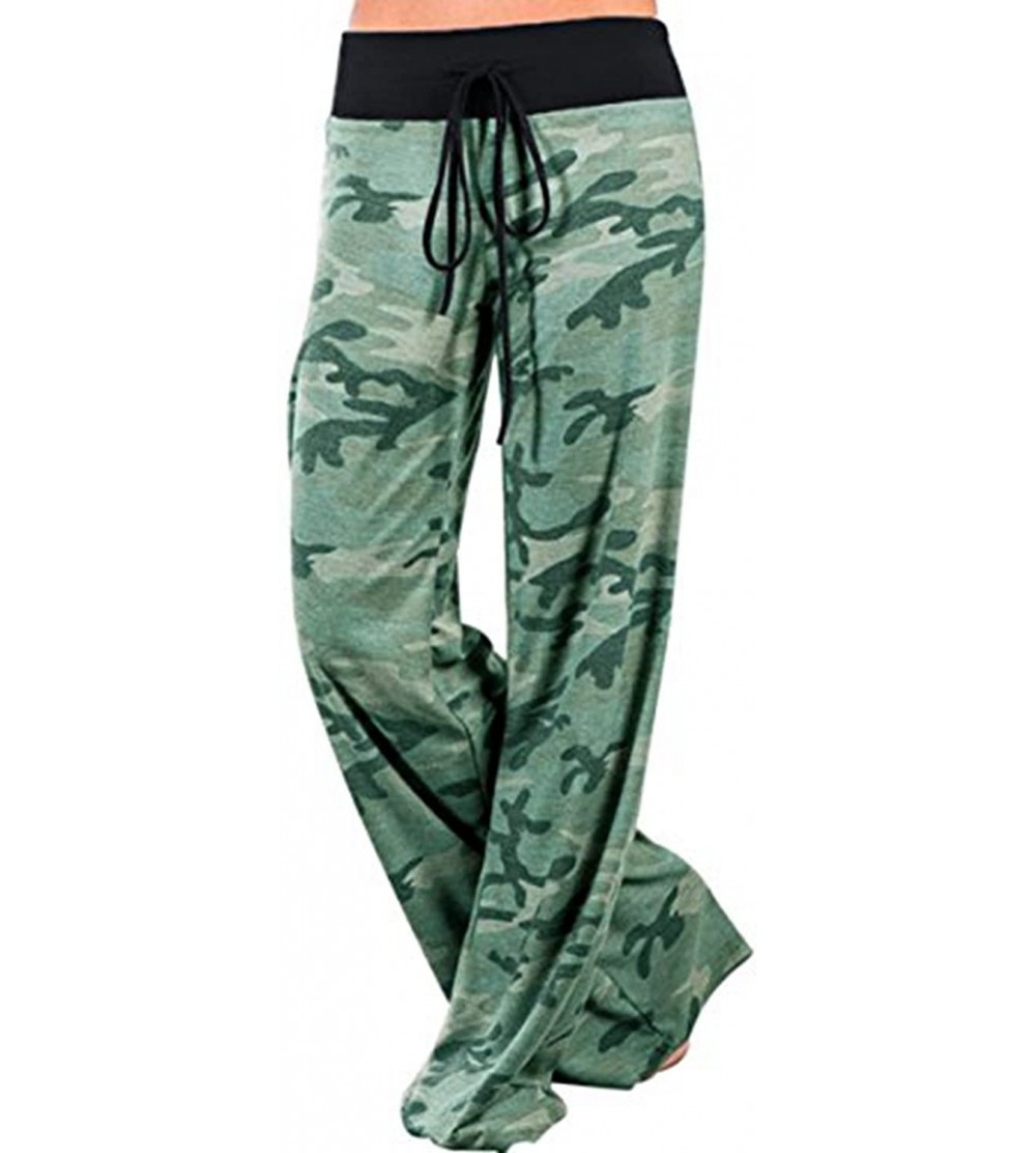 Bottoms Women's Pajama Pants High Waist Wide Leg Pants Long Baggy Pants Lounge Pants - Green - C4184AD70N9 $35.35