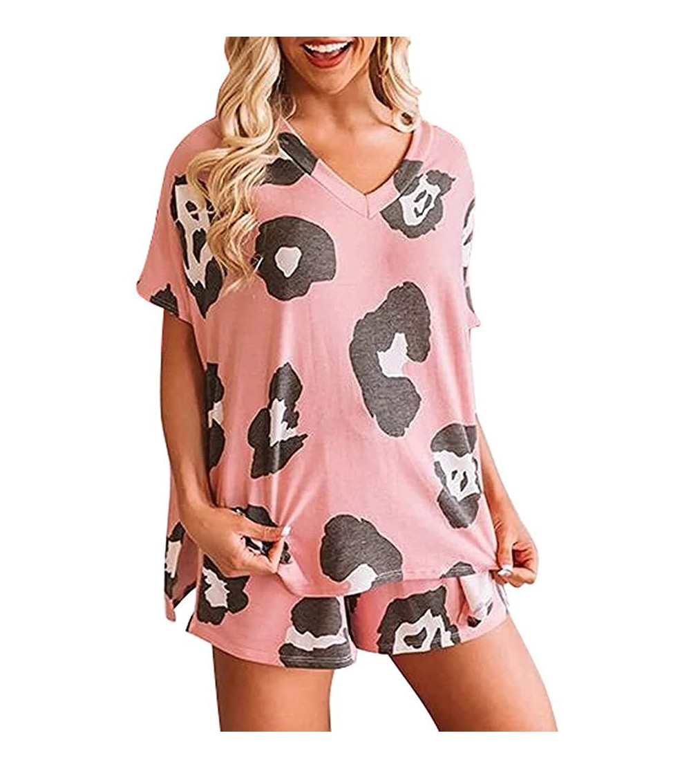 Sets Women's Casual Tie Dye Printed Pajama Sets Nightwear Top with Shorts - Hs031 Pink - CU199HRCRH9 $35.85