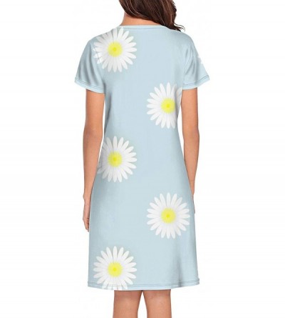 Nightgowns & Sleepshirts Daisy Pattern SkyBlue Nightgown Soft Sleepshirts for Womens Crew Neck - Daisy Pattern Skyblue - CB18...