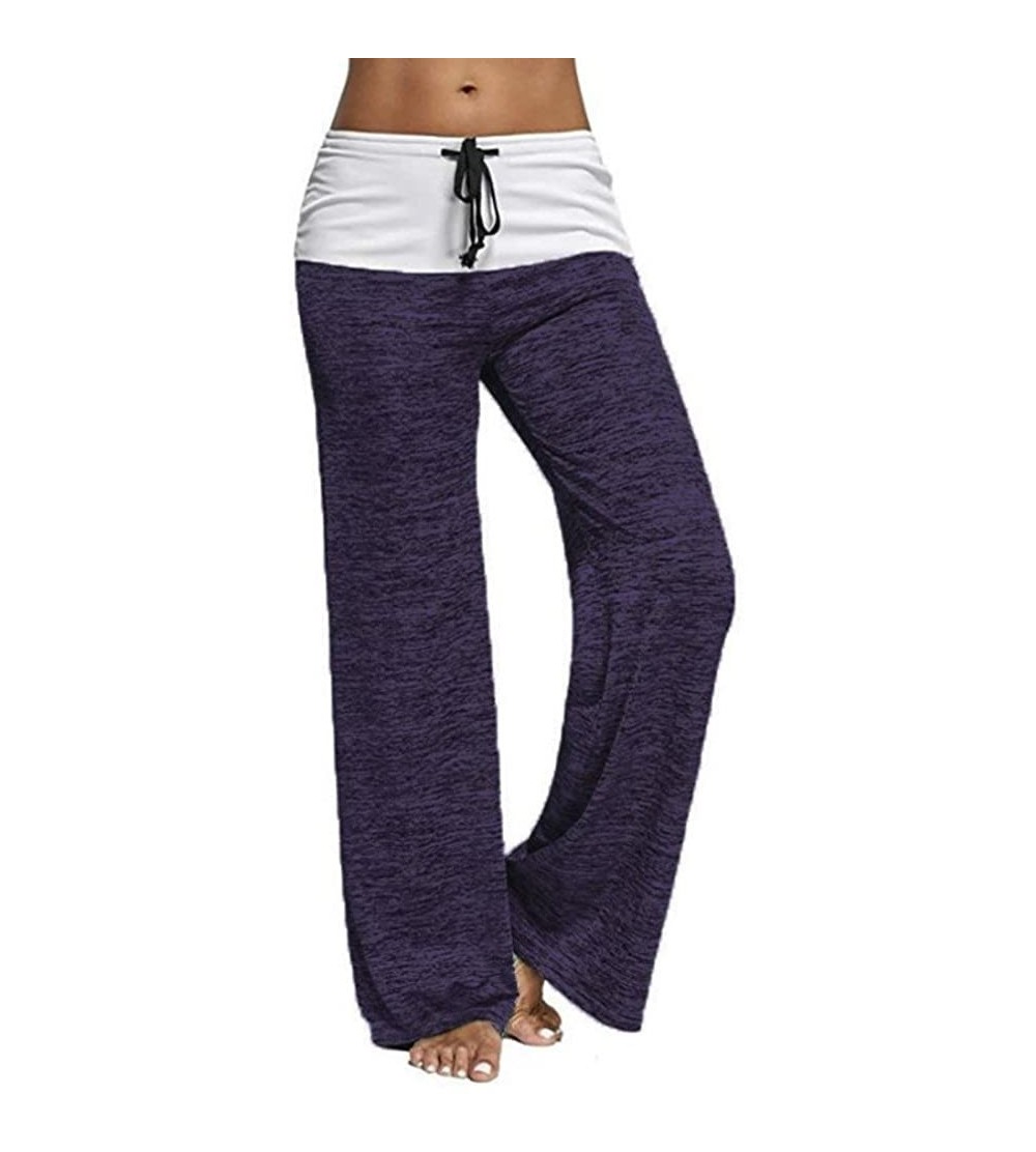 Bottoms Women's Comfy High Waist Casual Loose Drawstring Wide Leg Lounge Pants - Purple - CQ18027U4SM $19.92