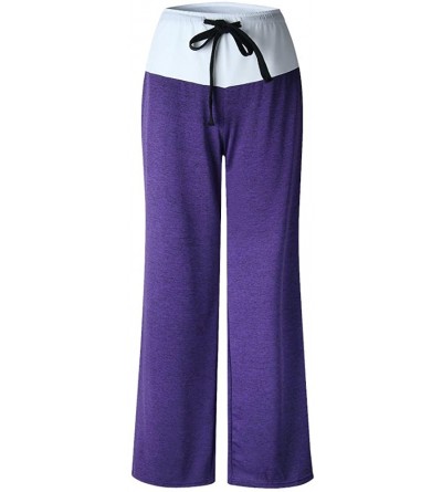 Bottoms Women's Comfy High Waist Casual Loose Drawstring Wide Leg Lounge Pants - Purple - CQ18027U4SM $19.92