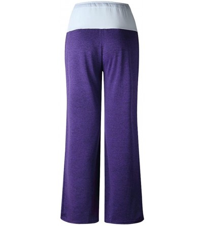 Bottoms Women's Comfy High Waist Casual Loose Drawstring Wide Leg Lounge Pants - Purple - CQ18027U4SM $19.92