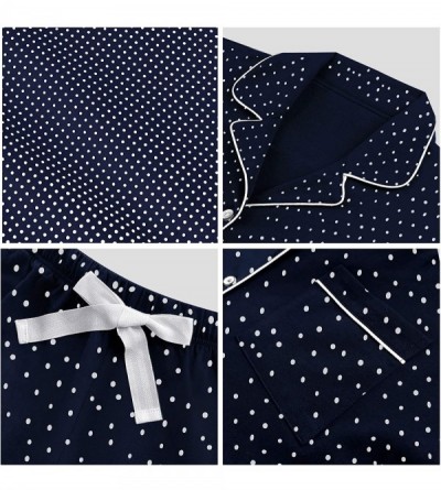 Sets Long Sleeve Pajama Set for Women Button Down Knit PJS Top & Lounge Pants - Long Navy/White Dots - CL18TQDMHR5 $24.18