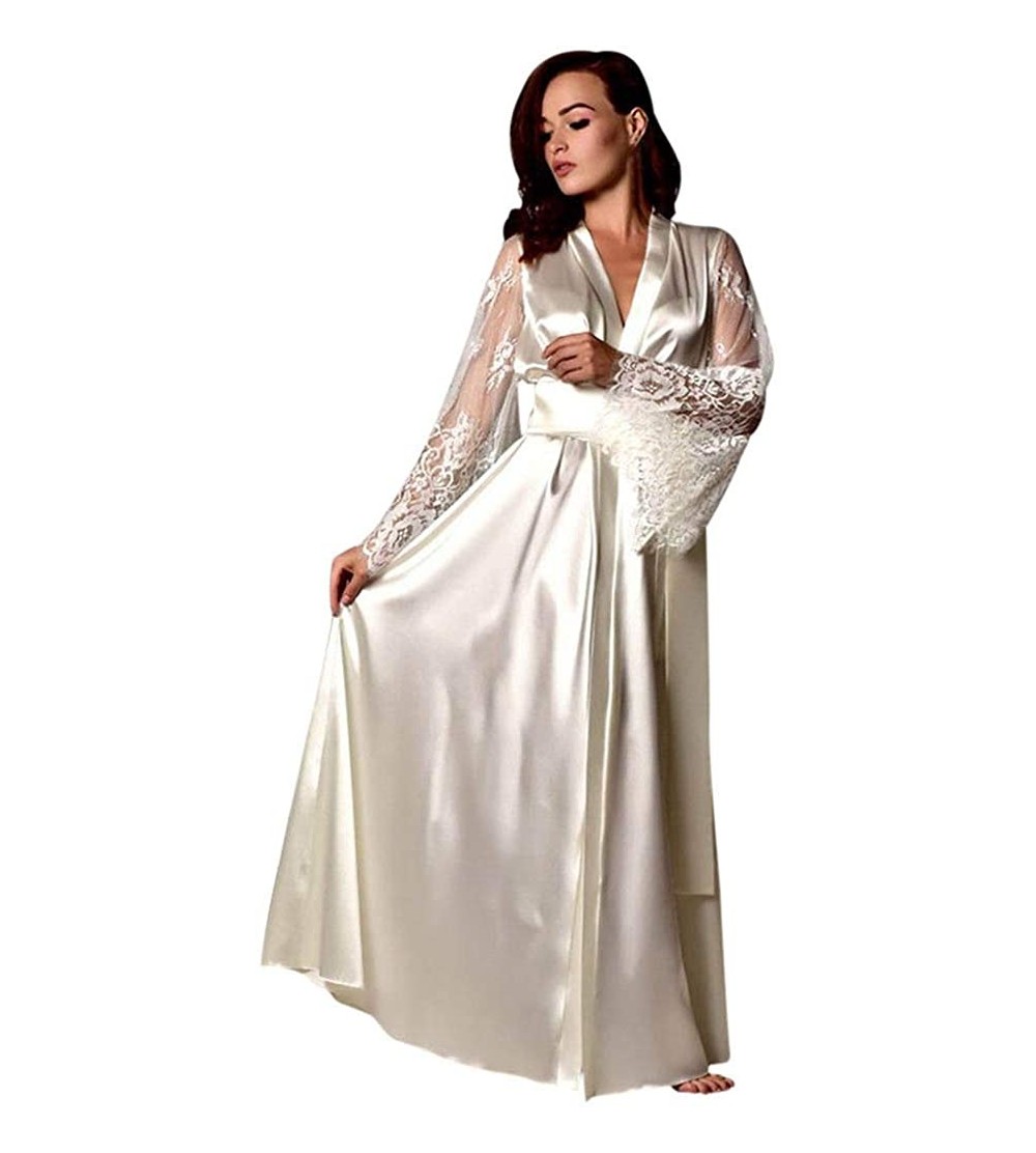 Thermal Underwear Nightgown Robe Sleepwear Women Satin Long Nightdress Silk Lace Lingerie Sexy Clothes Underwear Cardigan Dre...