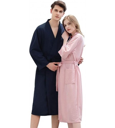 Robes Couples Kimono Bathrobe for Men Women Long Sleeve Waffle Nightgown with Removable Belt for Spa Hotel - Pink - CR19C4GUX...