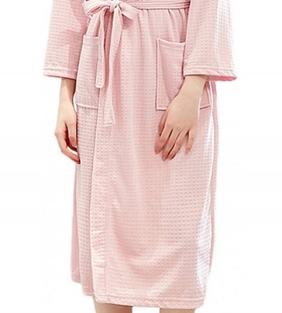 Robes Couples Kimono Bathrobe for Men Women Long Sleeve Waffle Nightgown with Removable Belt for Spa Hotel - Pink - CR19C4GUX...