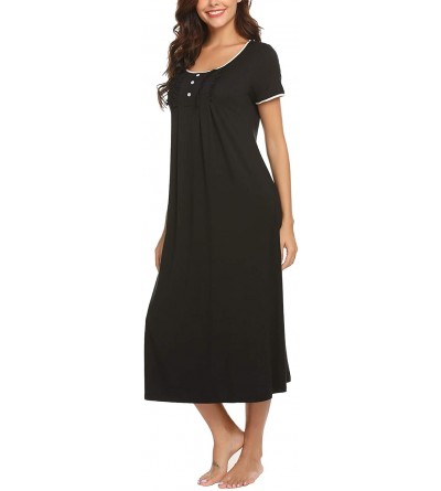 Nightgowns & Sleepshirts Loungewear Long Nightgown Soft Short Sleeve Full Length Night Shirts Sleepwear - Black - CE18L3YEWTI...