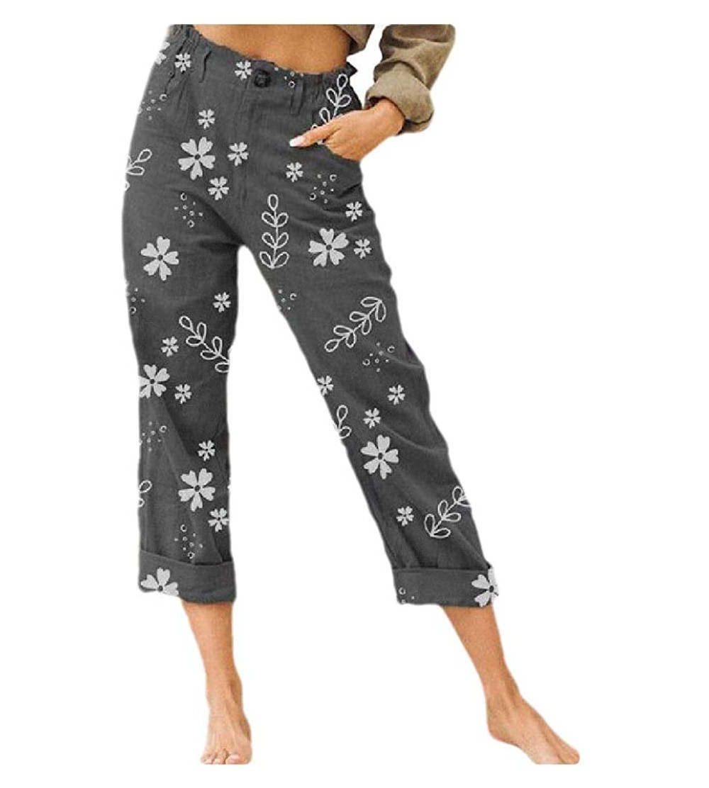 Bottoms Women's Floral Print Cotton Carpi Pants Summer Lounge Palazzo Trousers - Black - C019C542IAT $24.98