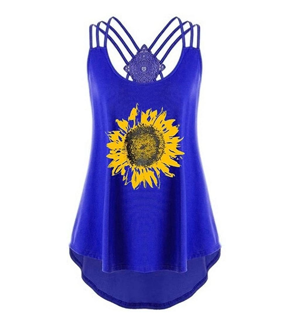 Thermal Underwear Women Bandages Sleeveless Vest Top High Low Tank Top Notes Strappy Tank Tops - C Blue - CA18SNXI4CR $15.51