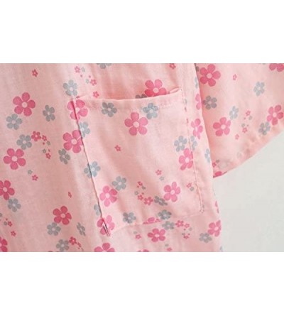 Robes Women Cotton Kimono Bathrobe with Pockets Robe 8 Color - Pink Cherry Blossoms - CY12I1IHM5Z $24.18