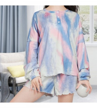 Sets Women Tie Dye Printed Pajamas Set Casual Two-Piece Sleepwear for Juniors Ladies Girls - Blue - CZ1900C7MEY $29.55