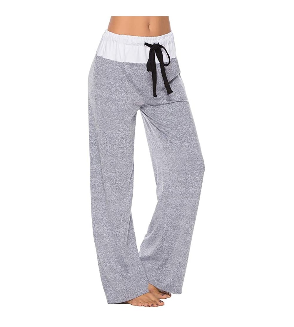 Bottoms Women's Drawstring Palazzo Wide Leg Pajama Lounge Yoga Pants - Silver Grey - C418SNZX6WL $13.94