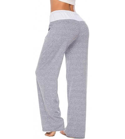 Bottoms Women's Drawstring Palazzo Wide Leg Pajama Lounge Yoga Pants - Silver Grey - C418SNZX6WL $13.94