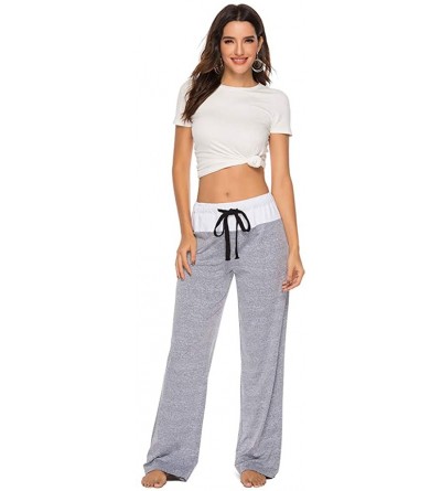 Bottoms Women's Drawstring Palazzo Wide Leg Pajama Lounge Yoga Pants - Silver Grey - C418SNZX6WL $13.94