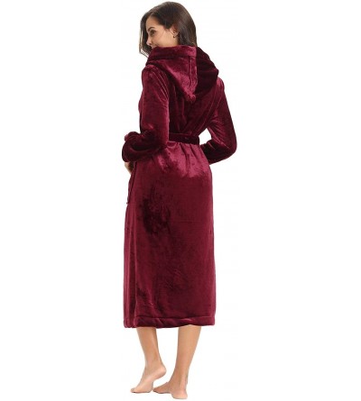 Robes Women Kimono Robes Fleece Bathrobe Unisex Spa Robe Sleepwear - Wine-red - CG18KO7H8E4 $41.29