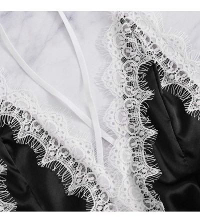 Sets Sleepwear-Fashion Sissy Women Lingerie Girl V-Neck Lace Splice Bodysuit - Black - C918NXX9X42 $9.25